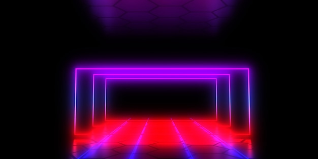 3D abstract background with neon lights . 3d illustration