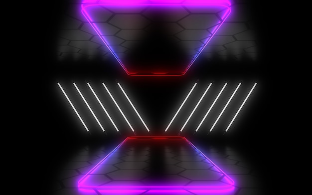 3D abstract background with neon lights . 3d illustration