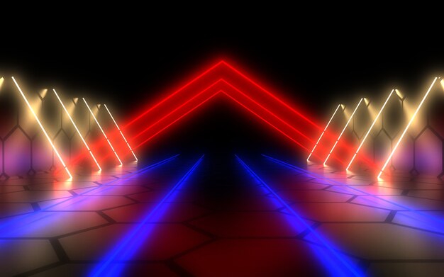 3D abstract background with neon lights . 3d illustration