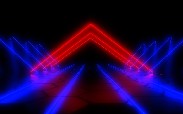 3D абстрактный фон с неоновыми огнями. 3d иллюстрация