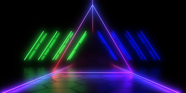 3D abstract background with neon lights . 3d illustration