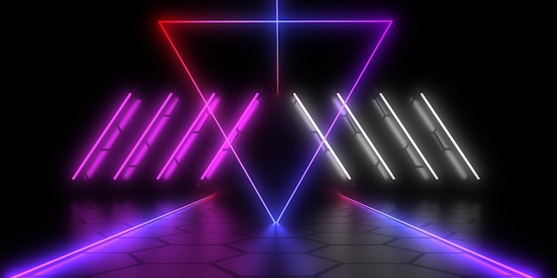 3D abstract background with neon lights . 3d illustration