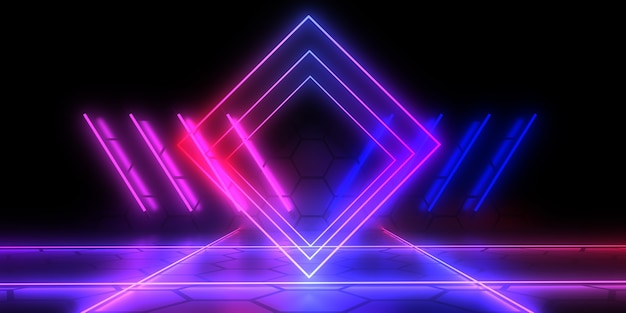 3D abstract background with neon lights . 3d illustration