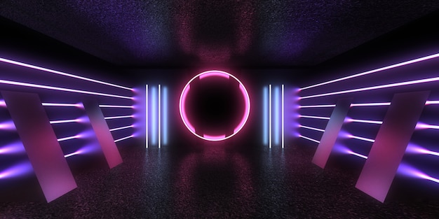 3D abstract background with neon lights. 3d illustration