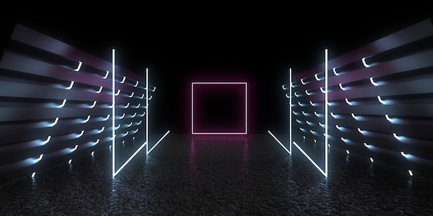 3D abstract background with neon lights. 3d illustration