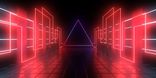 3D abstract background with neon lights. 3d illustration