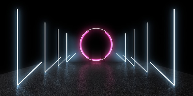 3D abstract background with neon lights. 3d illustration