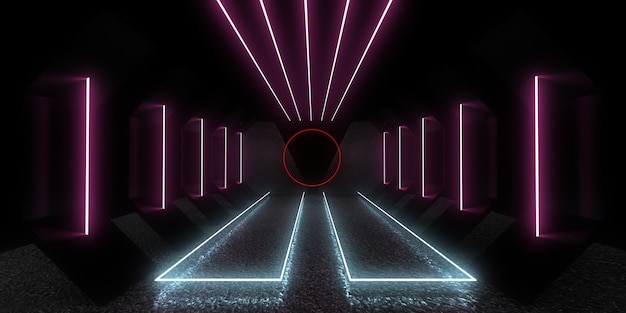 3D abstract background with neon lights. neon tunnel. 3d illustration