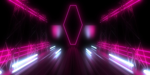 3D abstract background with neon lights. neon tunnel. 3d illustration