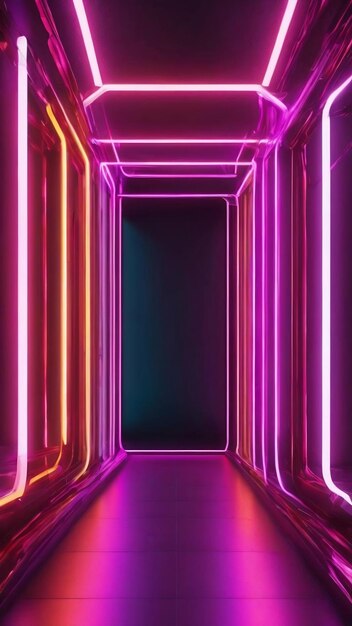 3d abstract background with neon lights neon tunnel 3d illustration