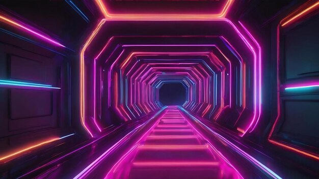 3d abstract background with neon lights neon tunnel 3d illustration