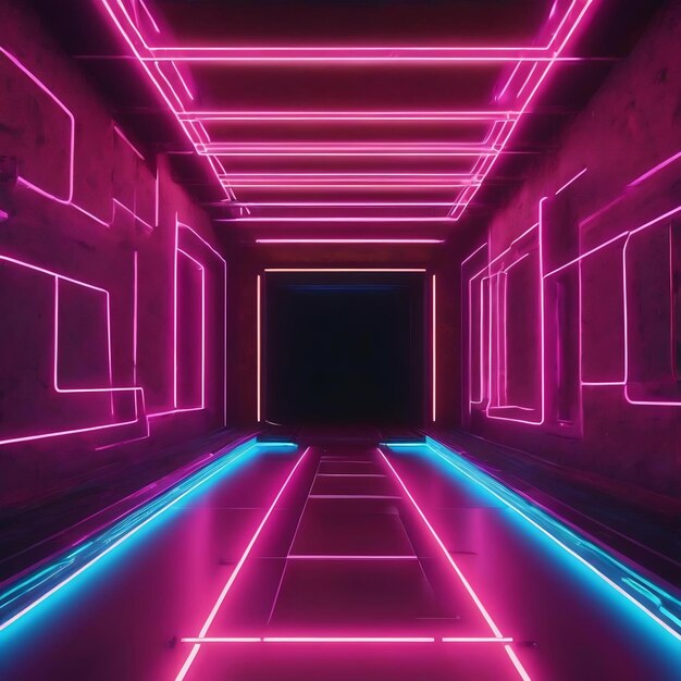 3d abstract background with neon lights neon tunnel 3d illustration