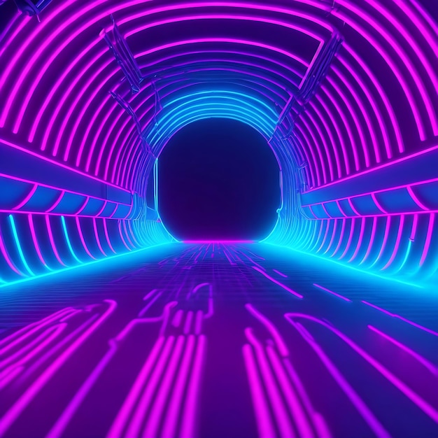 3d abstract background with neon lights neon tunnel 3d illustration