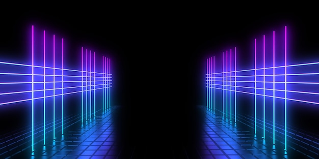 3D abstract background with neon lights neon tunnel space construction 3d illustration33