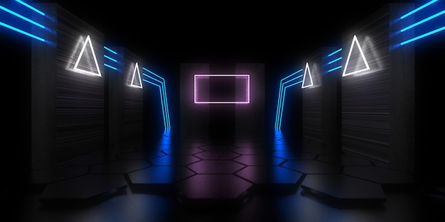 3D abstract background with neon lights. neon tunnel. .space construction . .3d illustration33