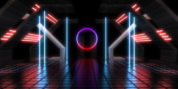 3D abstract background with neon lights. neon tunnel. .space construction . .3d illustration33