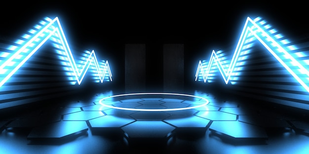 3D абстрактный фон с неоновыми огнями. неоновый туннель. .космическое строительство. .3d иллюстрация33