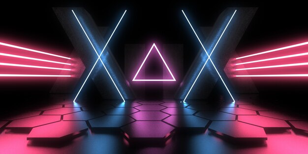 3D abstract background with neon lights. neon tunnel. .space construction . .3d illustration33