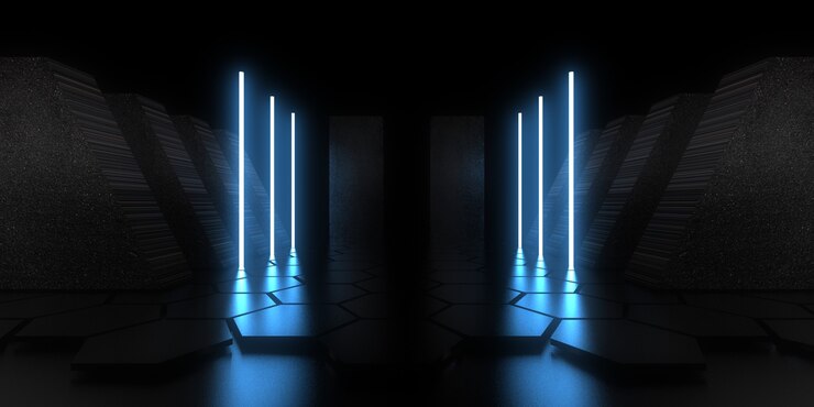 3D abstract background with neon lights. neon tunnel. .space construction . .3d illustration33