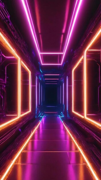 3d abstract background with neon lights neon tunnel space construction 3d illustration33