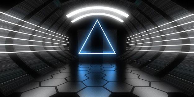 3D abstract background with neon lights. neon tunnel  .space construction . .3d illustration3