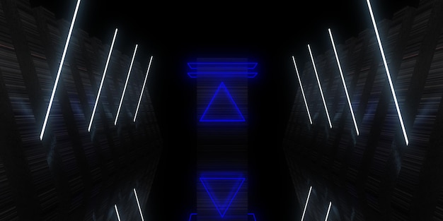 Photo 3d abstract background with neon lights. neon tunnel  .space construction . .3d illustration3