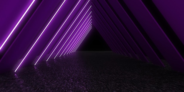 Sfondo astratto 3d con luci al neon. tunnel al neon .costruzione dello spazio. .3d illustrazione3