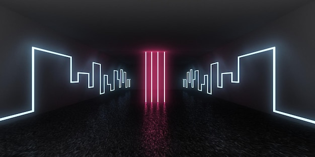3D abstract background with neon lights. neon tunnel  .space construction . .3d illustration3