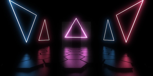 Foto sfondo astratto 3d con luci al neon costruzione dello spazio del tunnel al neon 3d illustration3