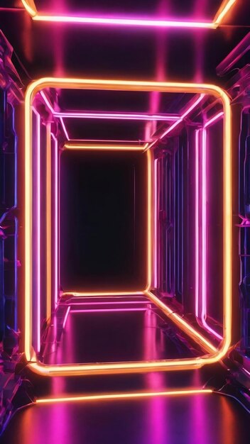 3d abstract background with neon lights neon tunnel space construction 3d illustration3