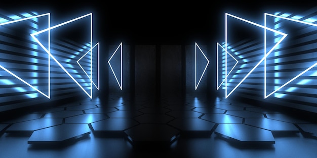 3D abstract background with neon lights. neon tunnel  .space construction . .3d illustration