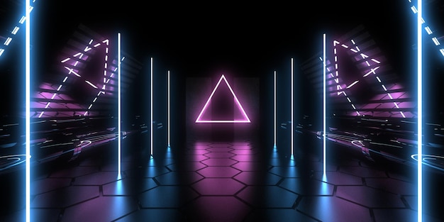 3D abstract background with neon lights. neon tunnel  .space construction . .3d illustration