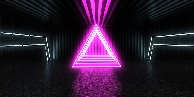 3D abstract background with neon lights. neon tunnel  .space construction . .3d illustration