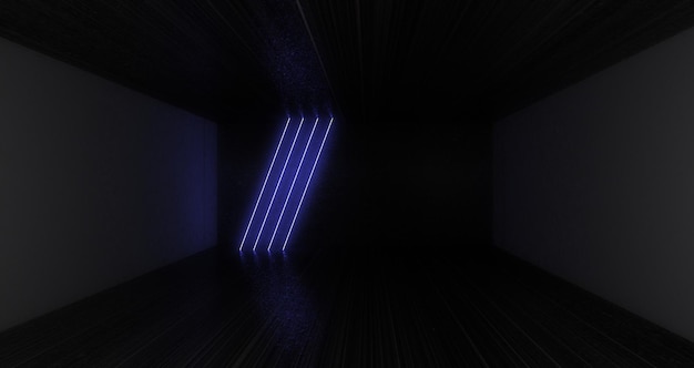 3D abstract background with neon lights neon tunnel space construction 3d illustration