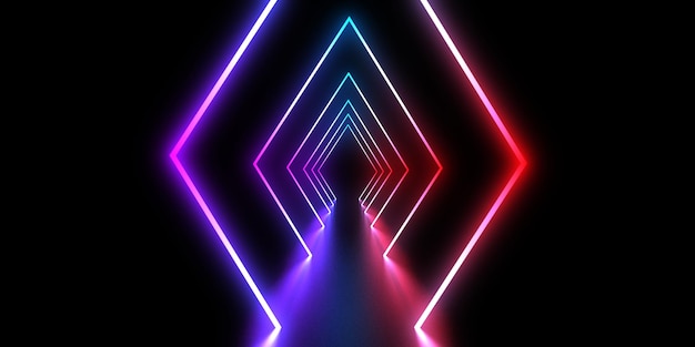 ネオン・トンネル 3D アブストラクト・バックグラウンドとネオン・ライトのスペース・コンストラクション 3D イラスト