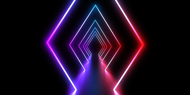 3D abstract background with neon lights neon tunnel space construction 3d illustration