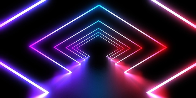 3D abstract background with neon lights neon tunnel space construction 3d illustration