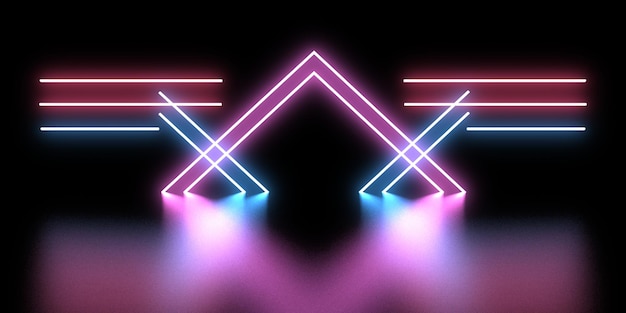 Foto sfondo astratto 3d con luci al neon costruzione dello spazio del tunnel al neon illustrazione 3d