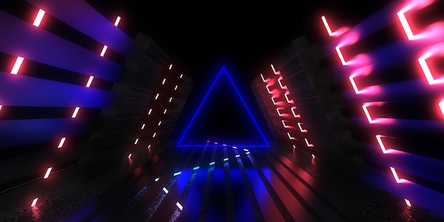 3D abstract background with neon lights. neon tunnel .space construction . .3d illustration