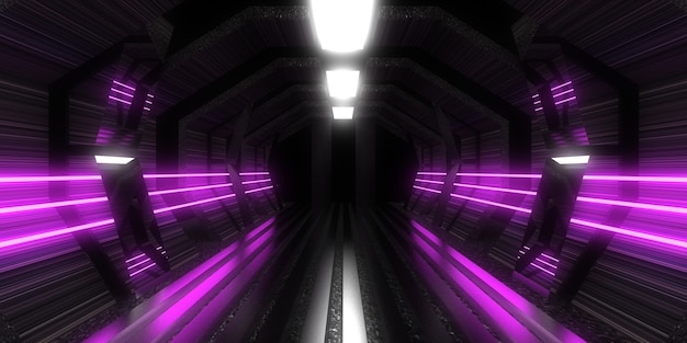 3D abstract background with neon lights. neon tunnel .space construction. 3d illustration