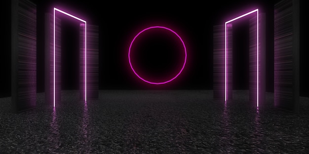 3D абстрактный фон с неоновыми огнями. неоновый туннель. космическое строительство. .3d иллюстрация