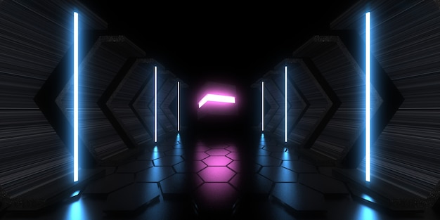 3D abstract background with neon lights. neon tunnel. .space construction . .3d illustration