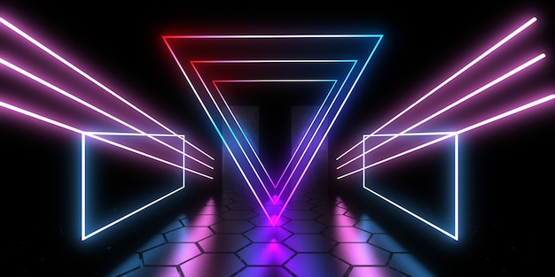 3D abstract background with neon lights. neon tunnel  .space construction . .3d illustration