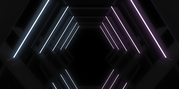 3D abstract background with neon lights. neon tunnel  .space construction . .3d illustration