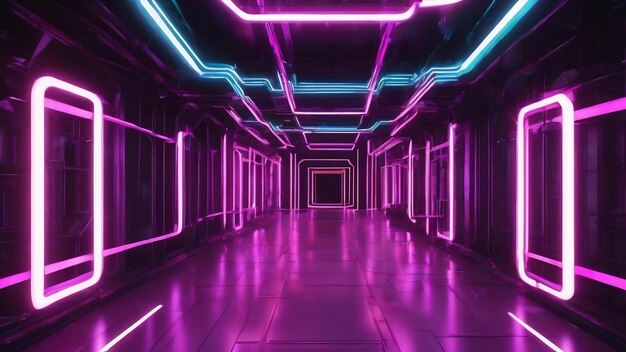 3d abstract background with neon lights neon tunnel space construction 3d illustration