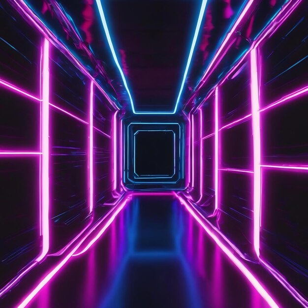 3d abstract background with neon lights neon tunnel space construction 3d illustration