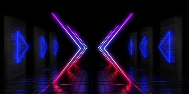 3D abstract background with neon lights space construction . .3d illustration