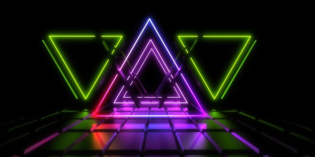 3D abstract background with neon lights.  .space construction . .3d illustration