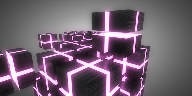 3D abstract background with neon lights.  .space construction . .3d illustration