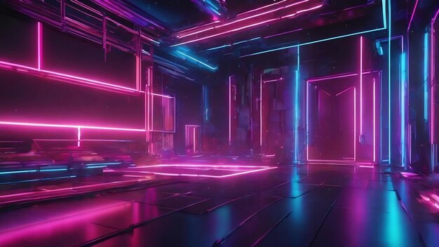 3d abstract background with neon lights space construction 3d illustration